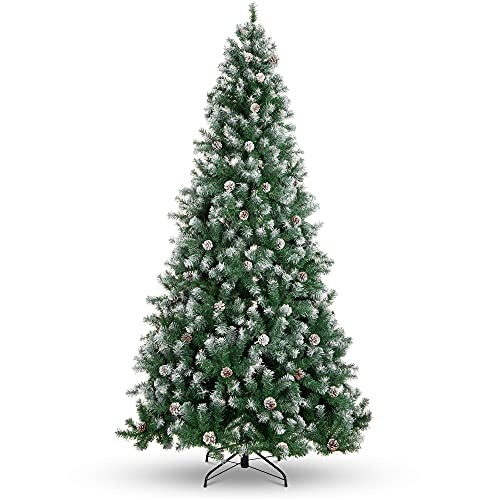 BEST CHOICE S  6Ft Pre-Decorated Holiday Christmas Tree for Home, Office, Party Decoration W/ 1, 000 Pvc Branch Tips, Partially Flocked Design, Pine Cones, Metal Hinges & Base - Green/white