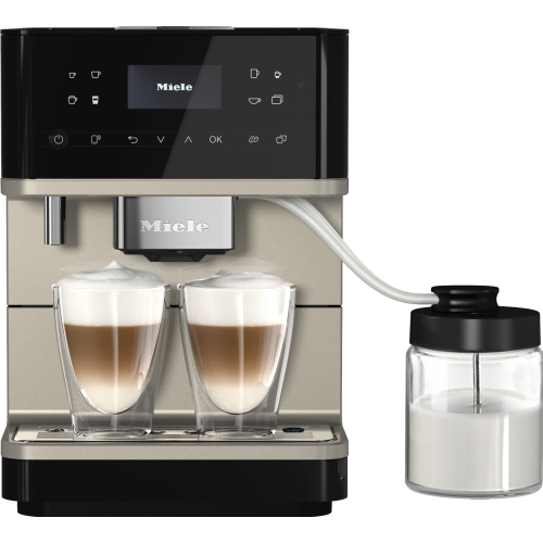 Miele CM 6360 Milk Perfection Countertop Coffee Machine - Obsidian Black with Clean Steel Metallic Finish