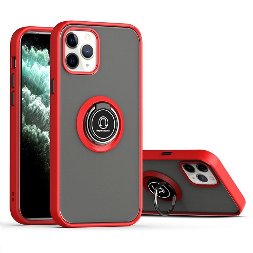 CC  Topsave 360 Rotating Metal Ring Kickstand, Shockproof Protective Cover Rubber Hybrid Matte Clear Case for Iphone 13 (6.1") In Red