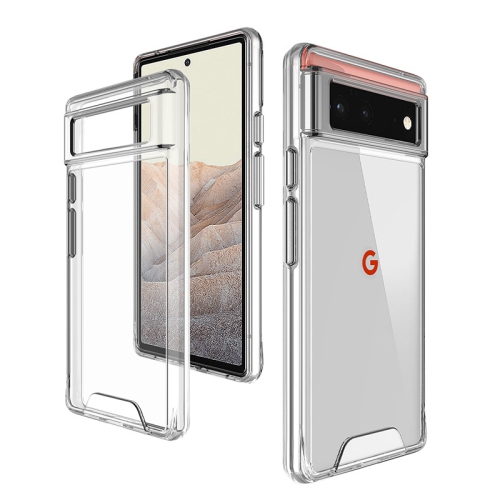 TopSave Crystal Clear PC+EPT Hybrid Case Combine w/Silver Button For Google Pixel 6 6.4"