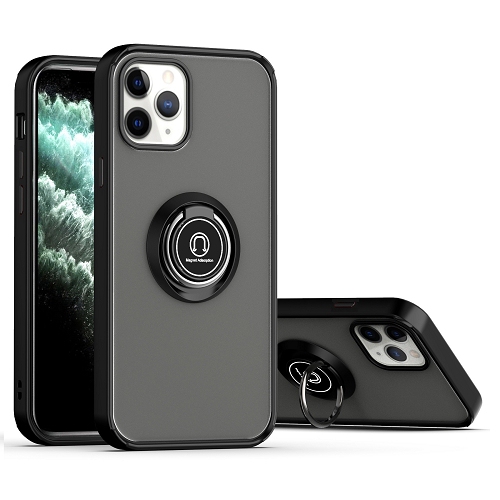 CC  Topsave 360 Rotating Metal Ring Kickstand, Shockproof Protective Cover Rubber Hybrid Matte Clear Case for Iphone 13 Pro (6.1") In Black