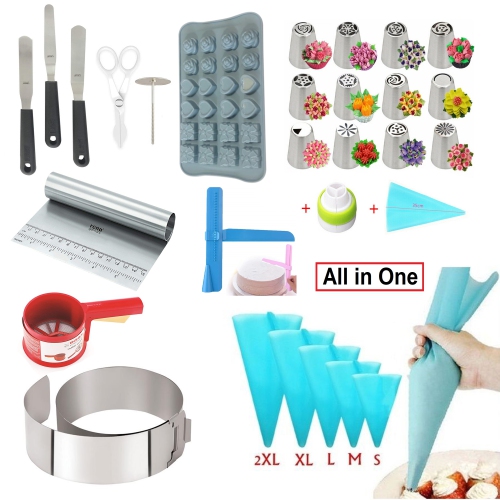 ISTAR  Kitchen 29 Pieces Cake Decorating Kit Spatulas/icing Tips/flower Nail + Scissors/reusable + Silicone Bags/chocolate Mould/dough Scraper/cake