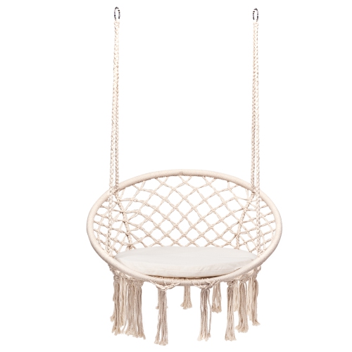 Topbuy Hammock Chair Macrame Swing Knitted Mesh Rope Hanging Hardware Kit for Indoor Outdoor Beige/Black/Turquoise/Grey