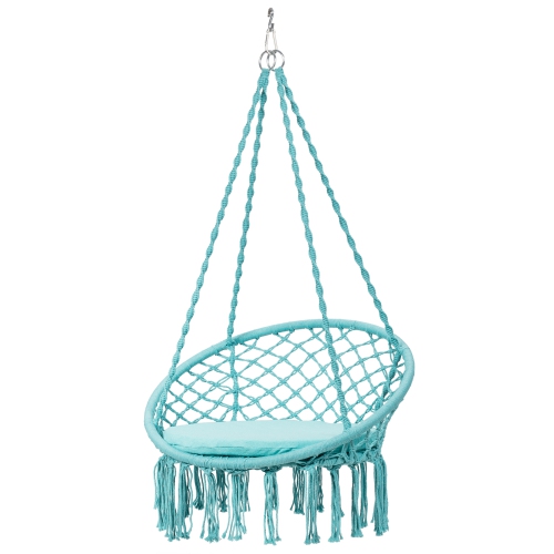 Topbuy Hammock Chair Macrame Swing Knitted Mesh Rope Hanging Hardware Kit for Indoor Outdoor Beige/Black/Turquoise/Grey