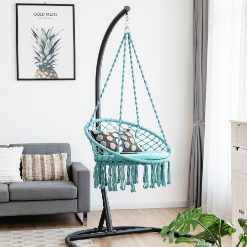 Topbuy Hammock Chair Macrame Swing Knitted Mesh Rope Hanging Hardware Kit for Indoor Outdoor Beige/Black/Turquoise/Grey