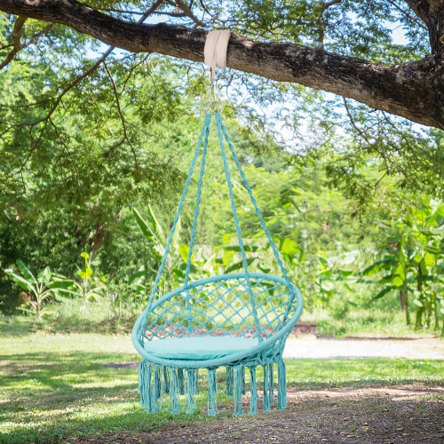 Topbuy Hammock Chair Macrame Swing Knitted Mesh Rope Hanging Hardware Kit for Indoor Outdoor Beige/Black/Turquoise/Grey