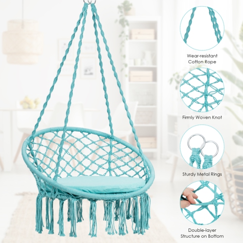 Topbuy Hammock Chair Macrame Swing Knitted Mesh Rope Hanging Hardware Kit for Indoor Outdoor Beige/Black/Turquoise/Grey