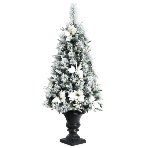 TOPBUY  4Ft Artificial Christmas Tree Pre-Lit Entrance Tree Xmas Tree W/ 100 Warm Led Lights In White