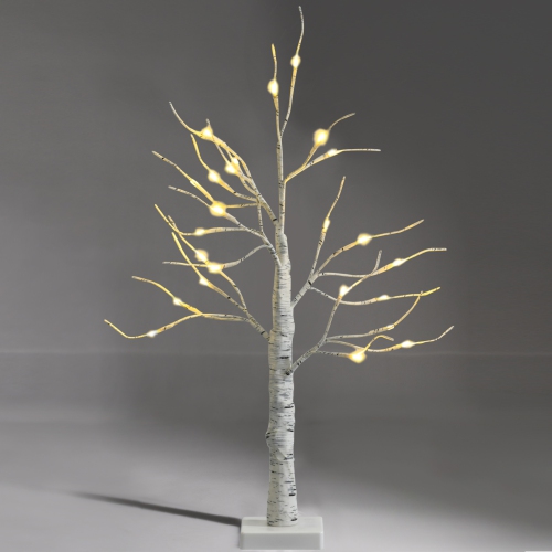 Topbuy Artificial White Birch Tree 2ft Pre-lit Tabletop Christmas Tree w/ 24 Battery-operated Warm White LED Lights