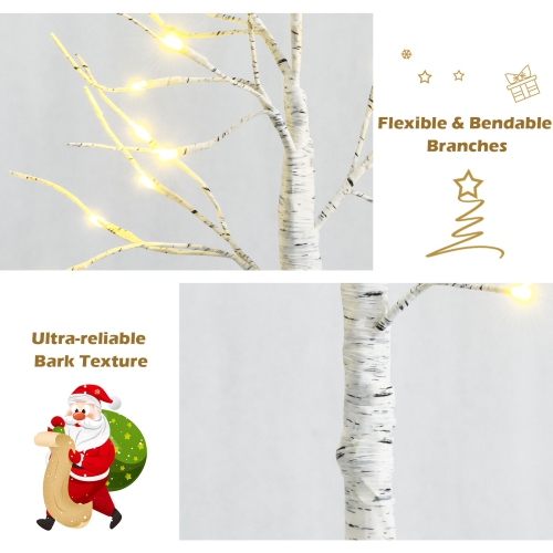 Topbuy Artificial White Birch Tree 2ft Pre-lit Tabletop Christmas Tree w/ 24 Battery-operated Warm White LED Lights