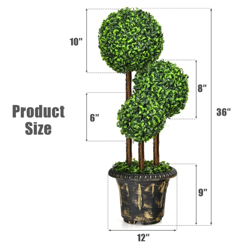 Topbuy 36" Artificial Topiary Three Ball Tree Decorative Trees Fake Greenery Plants Indoor&Outdoor