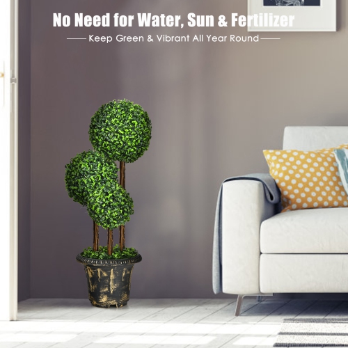 Topbuy 36" Artificial Topiary Three Ball Tree Decorative Trees Fake Greenery Plants Indoor&Outdoor
