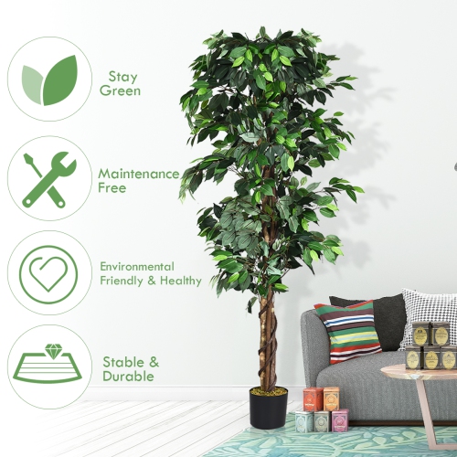 Topbuy Artificial Ficus Silk Tree Faux Potted Greenery Ficus Plants Decorations