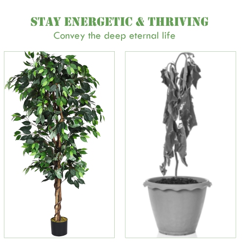 Topbuy Artificial Ficus Silk Tree Faux Potted Greenery Ficus Plants Decorations