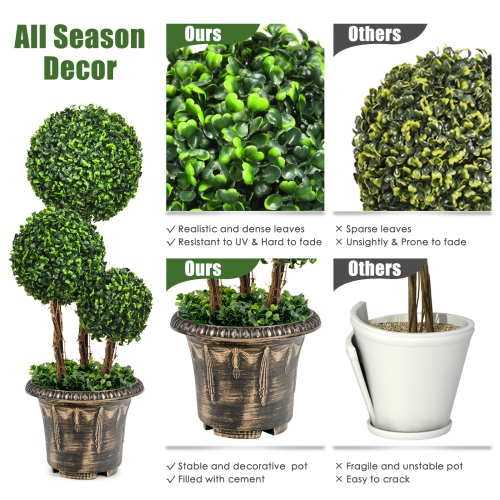 Topbuy 30" Artificial Topiary Three Ball Tree Decorative Trees Fake Greenery Plants Indoor&Outdoor
