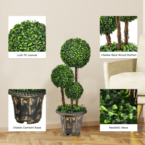 Topbuy 30" Artificial Topiary Three Ball Tree Decorative Trees Fake Greenery Plants Indoor&Outdoor