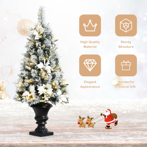 Topbuy 4ft Artificial Christmas Tree Pre-lit Entrance Tree Xmas Tree w/ 100 Warm White LED Lights