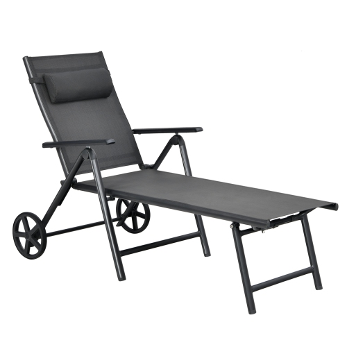 Patiojoy Outdoor Folding Lounge Chair Patio Portable Longer w/Wheels & Adjustable Backrest