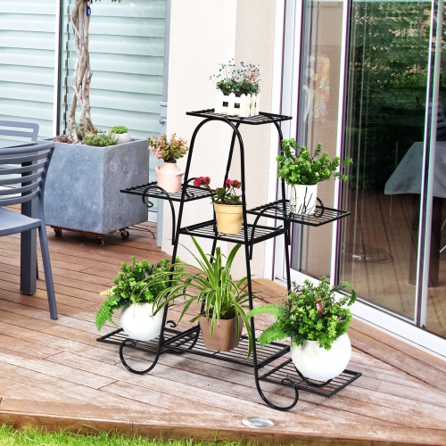 Topbuy 7-Tier Plant Stand Metal Plant Shelf Multi-layer Potted Planters Display Rack Black