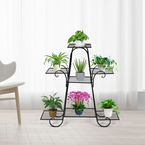 Topbuy 7-Tier Plant Stand Metal Plant Shelf Multi-layer Potted Planters Display Rack Black