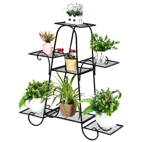 Topbuy 7-Tier Plant Stand Metal Plant Shelf Multi-layer Potted Planters Display Rack Black