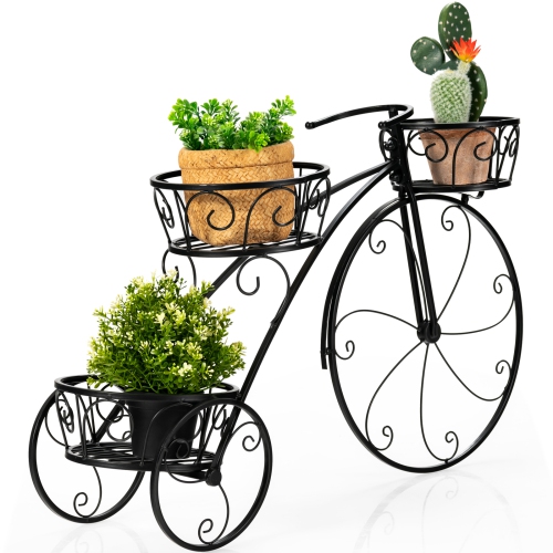 TOPBUY  Tricycle Metal Plant Stand Flower Pot Cart Holder Ideal for Home Garden Patio