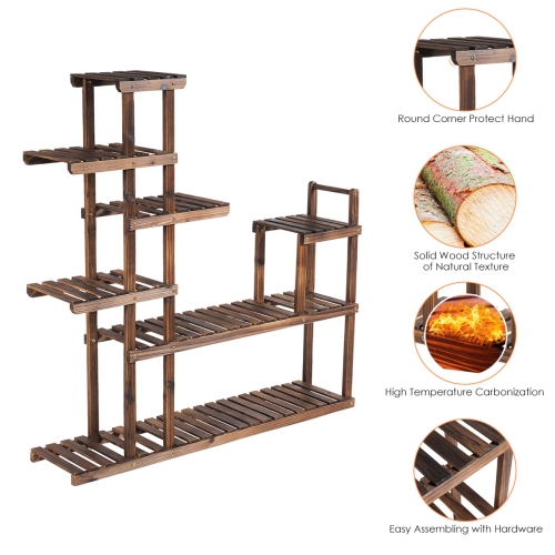 Topbuy 7-Tier Wooden Plant Stand Flower Display Rack with Hollow-Out Storage Shelf