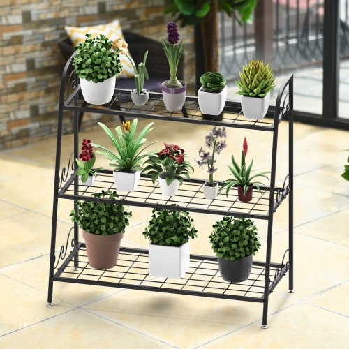 Topbuy Metal Plant Stand 3-Tier Potted Holder Ladder-Shapped Storage Rack Shelf Shoe Rack for Outdoor Indoor Use