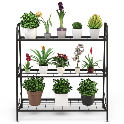 Topbuy Metal Plant Stand 3-Tier Potted Holder Ladder-Shapped Storage Rack Shelf Shoe Rack for Outdoor Indoor Use