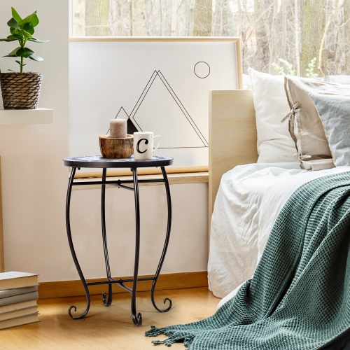 Topbuy Outdoor Plant Stand Top Round Accent Steel Table Garden