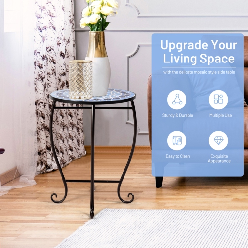 Topbuy Outdoor Plant Stand Top Round Accent Steel Table Garden