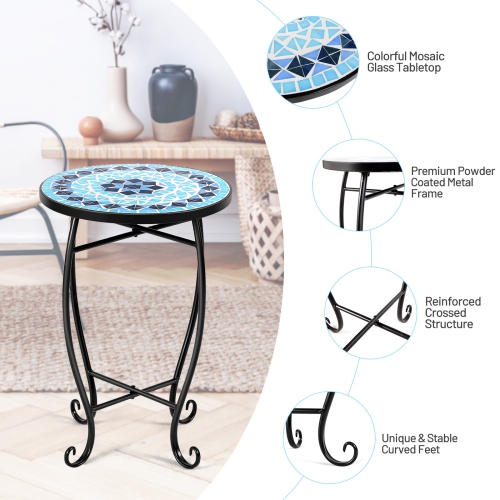 Topbuy Outdoor Plant Stand Top Round Accent Steel Table Garden