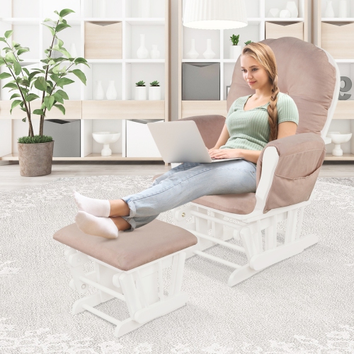 Topbuy Rocking Chair Baby Nursery Chair Glider with Ottoman &Storage Pocket
