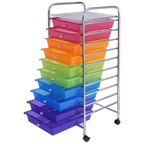 TopBuy – Chariot de rangement à roulettes pour papier de collimage à 10 tiroirs, bureau à la maison