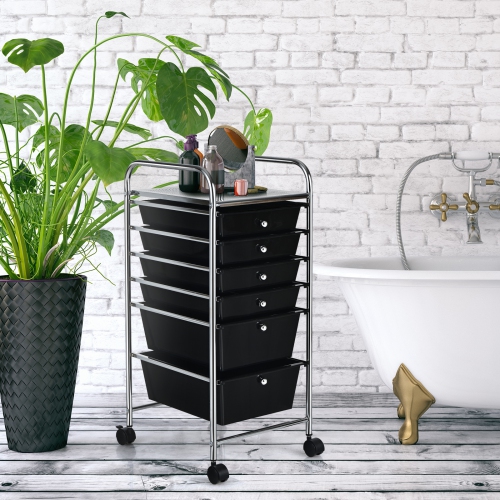 Topbuy 6 Drawer Scrapbook Paper Organizer Rolling Storage Cart for Office School Black