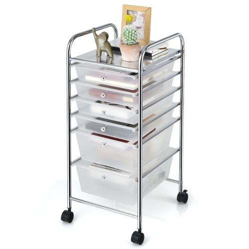 TOPBUY  6 Drawer Scrapbook Paper Organizer Rolling Storage Cart for Office School Clear