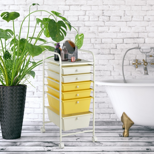 TopBuy – Chariot de rangement à 6 tiroirs pour collimage en papier, jaune école de bureau