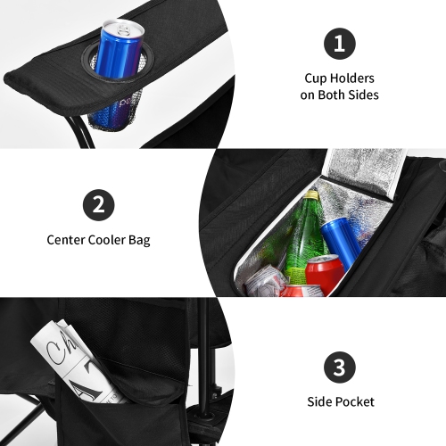 Chaise de pique-nique pliable portative double avec table-parapluie et glacière de Costway pour le camping sur la plage