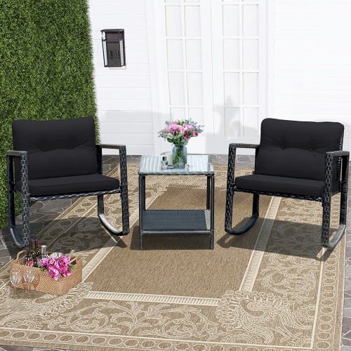 Costway 3PCS Patio Rattan Furniture Set Rocking Chairs Cushioned Sofa
