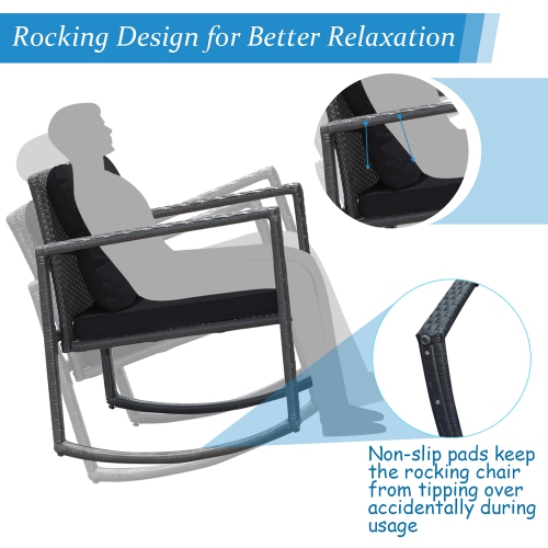 Costway 3PCS Patio Rattan Furniture Set Rocking Chairs Cushioned Sofa