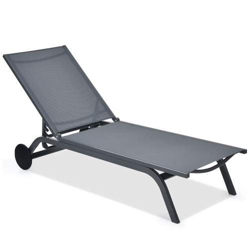 Costway Outdoor Patio Lounge Chair Chaise Reclining Aluminum Fabric Adjustable