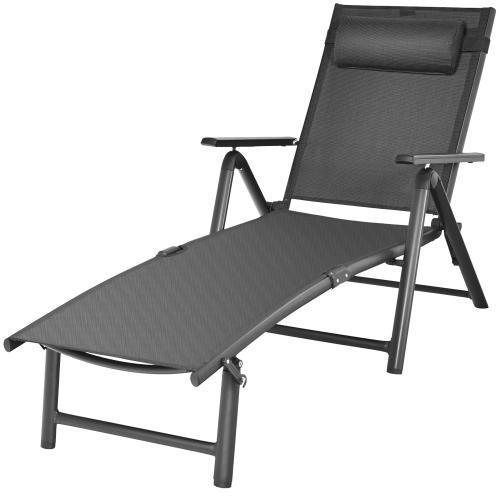 Costway Outdoor Patio Lounge Chair Chaise Reclining Aluminum Fabric Adjustable