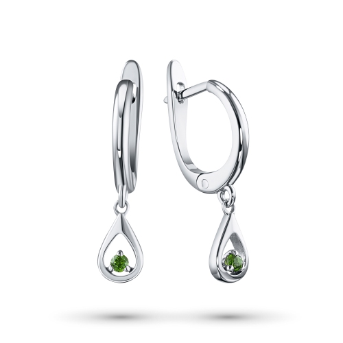 22kt Silver Drop Earrings With Green Chrome Diopside