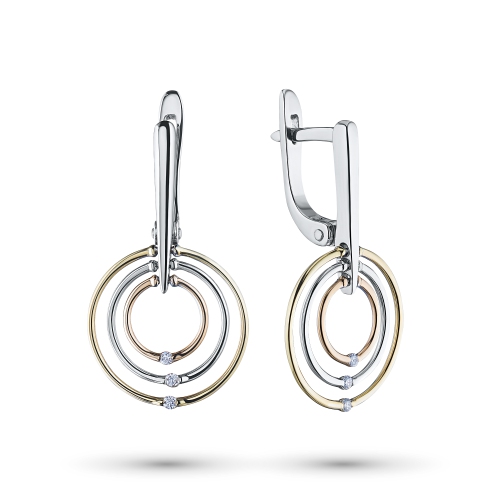 14kt Combined Gold Drop Earrings With Diamond