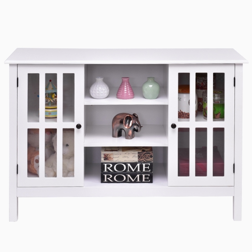 TOPBUY  Wood Tv Stand Free Standing Storage Console Cabinet for 50"tv In White