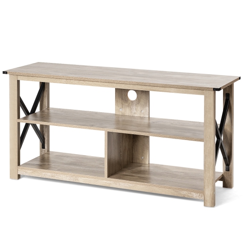 TopBuy – Meuble industriel pour téléviseur à 3 niveaux avec tablettes ouvertes