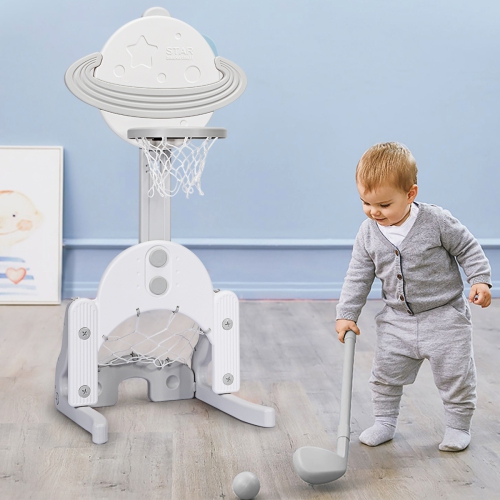 Topbuy 3-in-1 Basketball Hoop Set Stand Toddler Basketball Hoop Game Set White