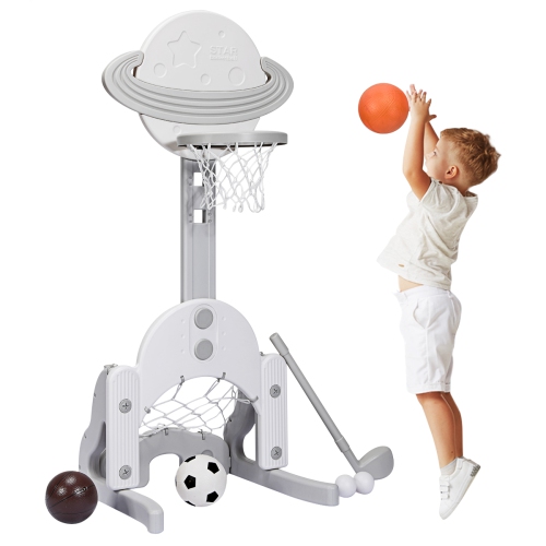 Topbuy 3-in-1 Basketball Hoop Set Stand Toddler Basketball Hoop Game Set White