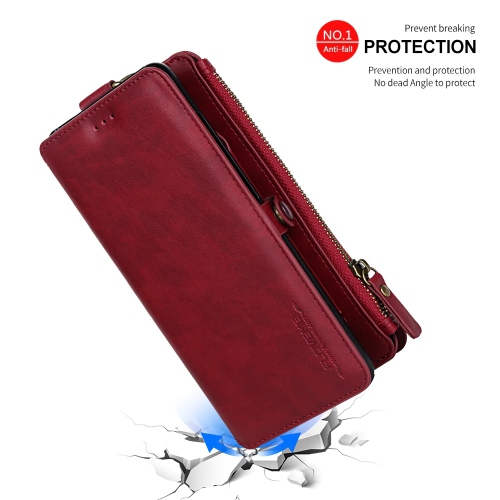 Genuine FLOVEME Handmade Leather Removable Zipper Wallet Case Cover Handbag with 16 Card Holders for iPhone 12 and 12 Pro - Free Shipping