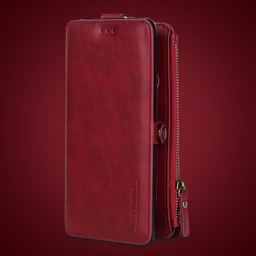 Genuine FLOVEME Handmade Leather Removable Zipper Wallet Case Cover Handbag with 16 Card Holders for iPhone 12 and 12 Pro - Free Shipping